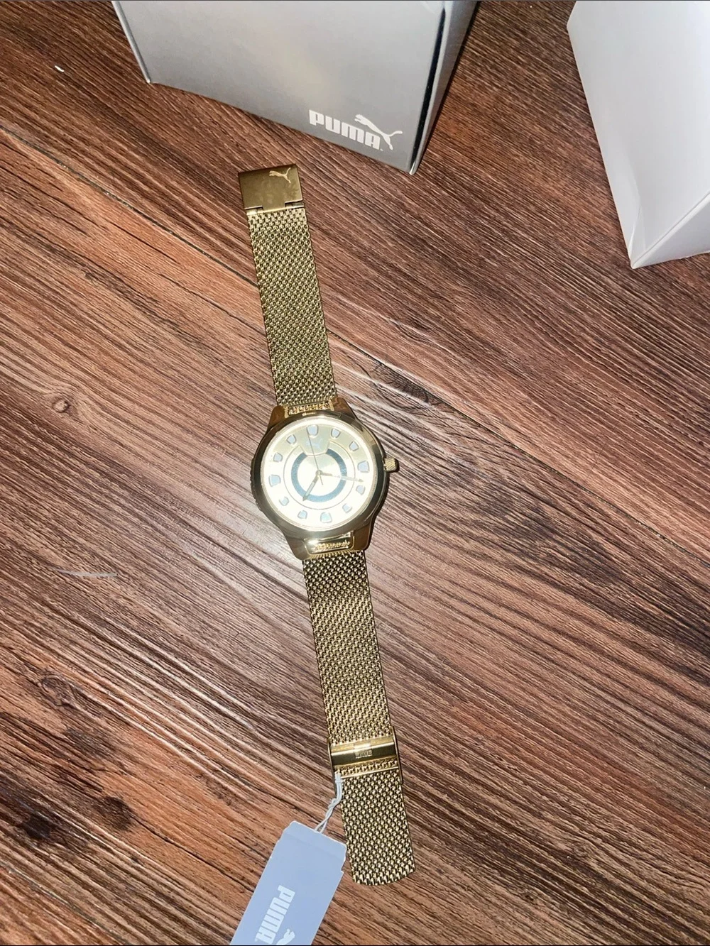 PUMA Women's Gold Tone Mesh Bracelet Watch with Black Accent!NWT&RARE